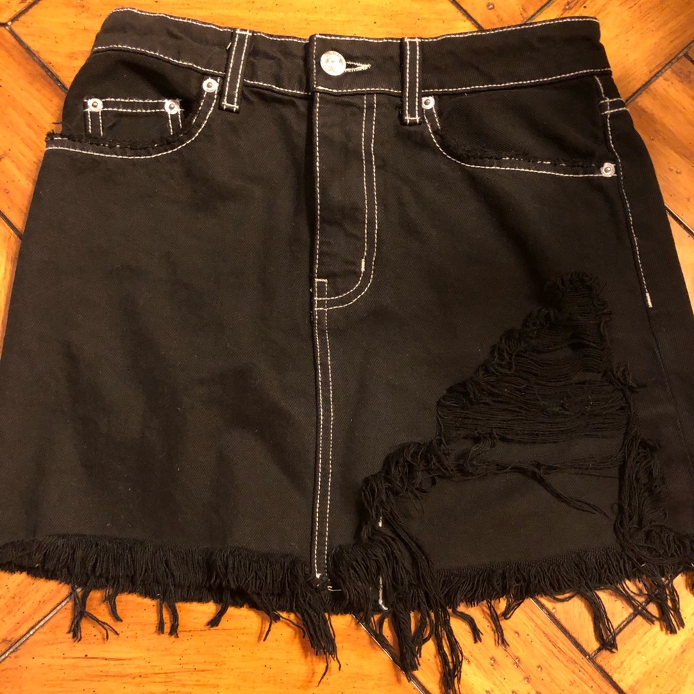 LF Carmar Black Denim Distressed Skirt